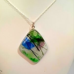 Stained Glass Multi Color Diamond Shape Necklace